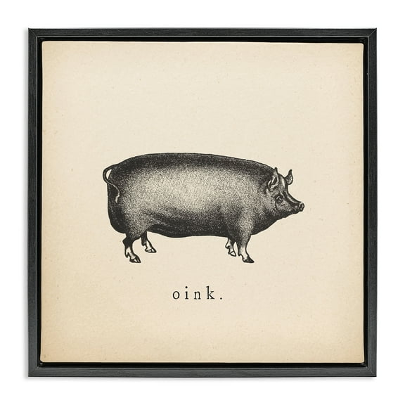 Stupell Industries Oink Farm Pig Sounds Animals Painting Black Floater Framed Canvas Art Print Wall Art, 18 x 18