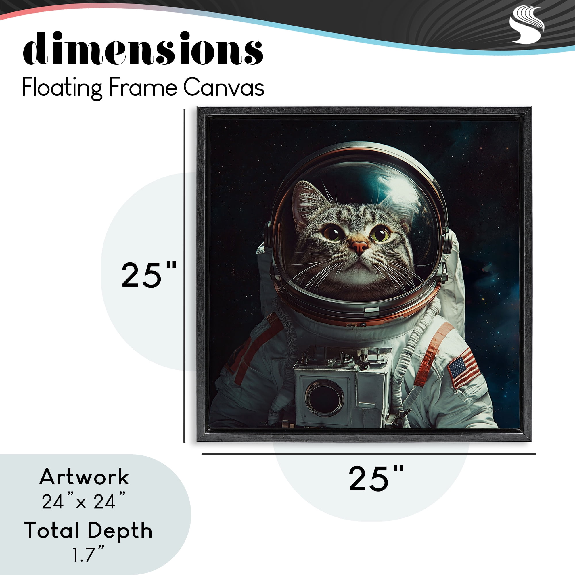 Catstronaut Cat Astronaut Black Framed Floater Canvas Wall Art, design by Jim Baldwin