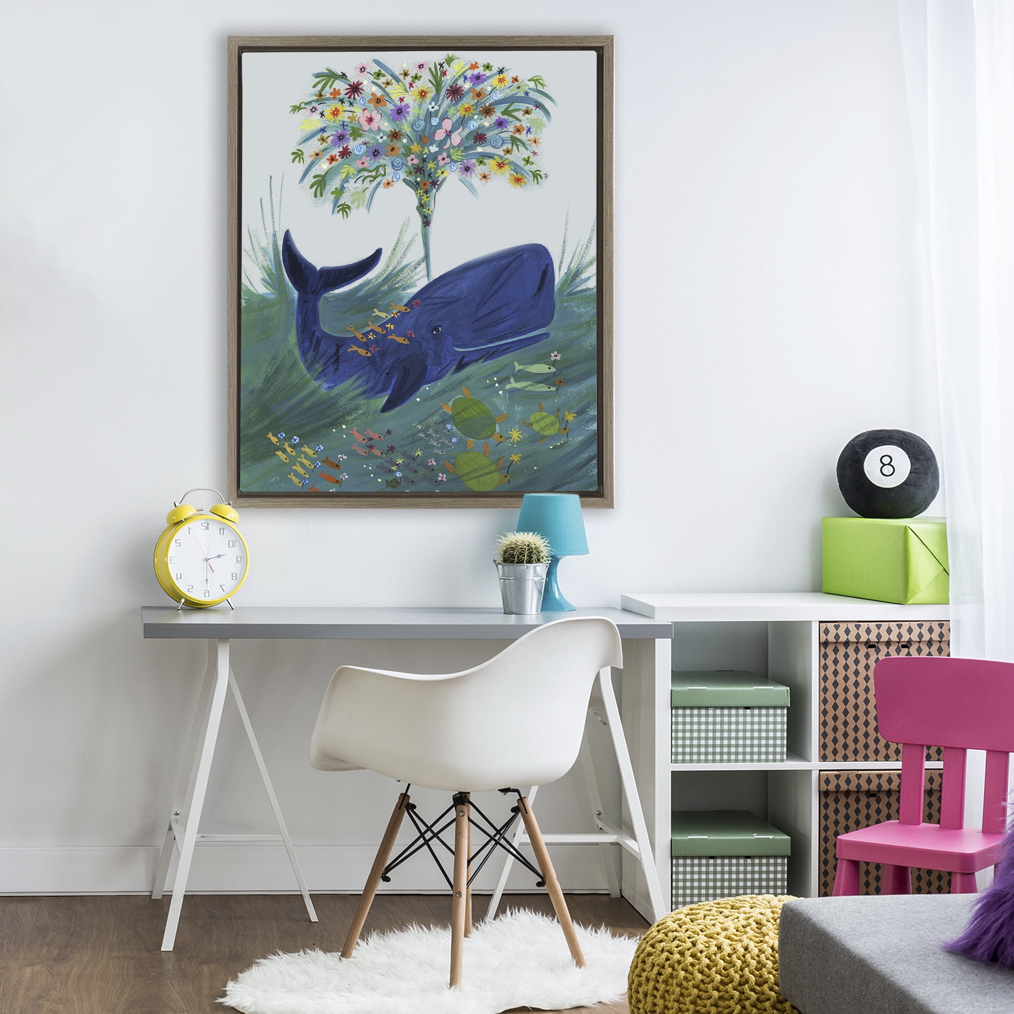 Stupell Industries A Flowery Whale Brown Framed Floater Canvas Wall Art, design by Kay Widdowson