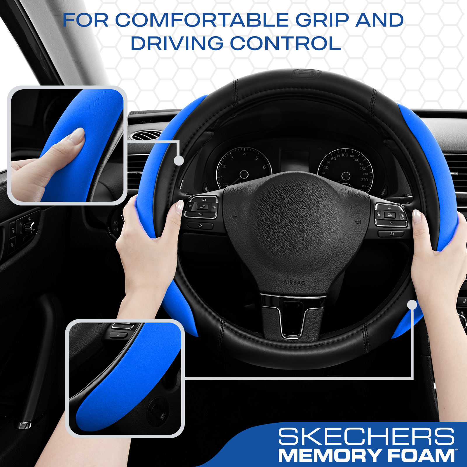 Skechers Memory Foam Steering Wheel Cover, Blue photo 3