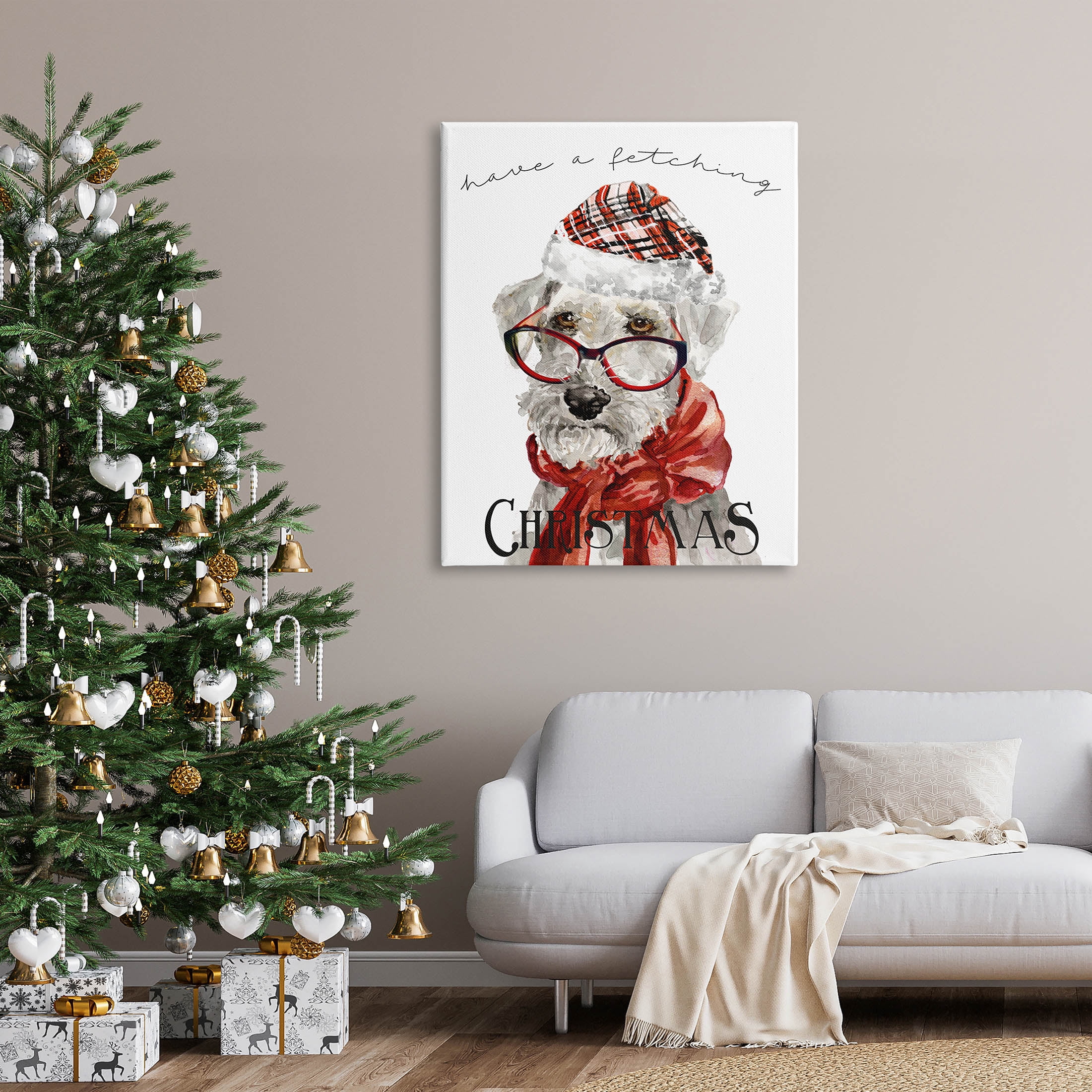 Stupell Industries Have a Fetching Christmas Dog Graphic Art Gallery Wrapped Canvas Print Wall Art, Design by Livi Finn