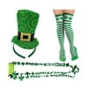 Ja'Cor St. Patrick's Day Costume Party Accessories Set for Women–(1) Glitter Leprechaun Gold Buckle Headband, (1) Adult Thigh High Stockings, (1) Bead Necklaces