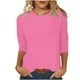 thumbnail image 1 of Blusas Umfun para mujer, cuello redondo liso, manga 3/4, blusa informal versátil, rosa, XL, 1 of 5