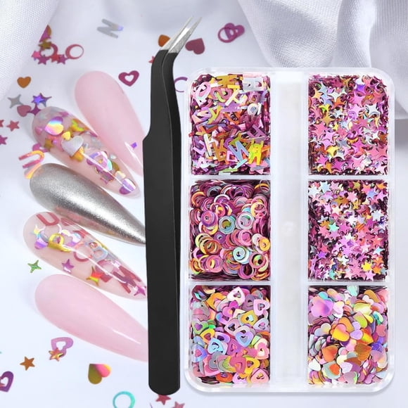 Set de glitter 3D para uñas BLGTGH con corazones, estrellas y lentejuelas