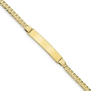 Solid 10k Yellow Gold Flat Curb Cuban Link ID Bracelet Engravable Identification Name Bar Tag - with Secure Lobster Lock Clasp 7" (Width = 6mm )
