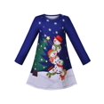 thumbnail image 1 of Robe Fille Bleue Arbre de Noël Snowman Imprimée Décontractée Fête 3 Ans, 1 of 5