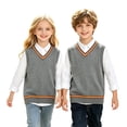 thumbnail image 3 of Fnhpitd Sweater Vest Girls Fall and Winter Waistcoat, School Uniforms Sleeveless Knit Pullover Grey 150, 3 of 7