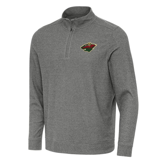 Men's Antigua Heather Black Minnesota Wild Subtle Quarter-Zip Sweatshirt
