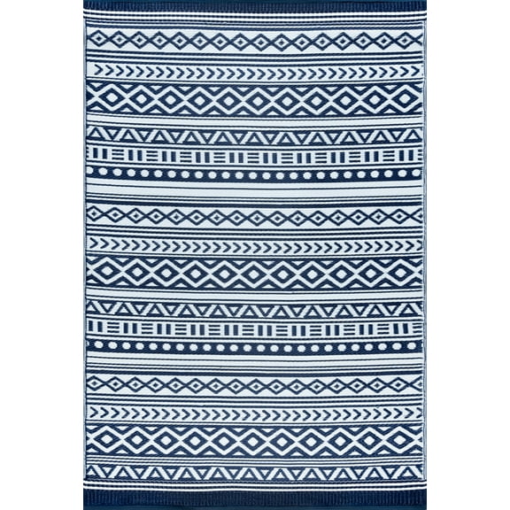 Tayse Sunset Area Rug SUN1802 Contemporary Navy Zig Zag Rows 3' 9" x 5' 11" Rectangle