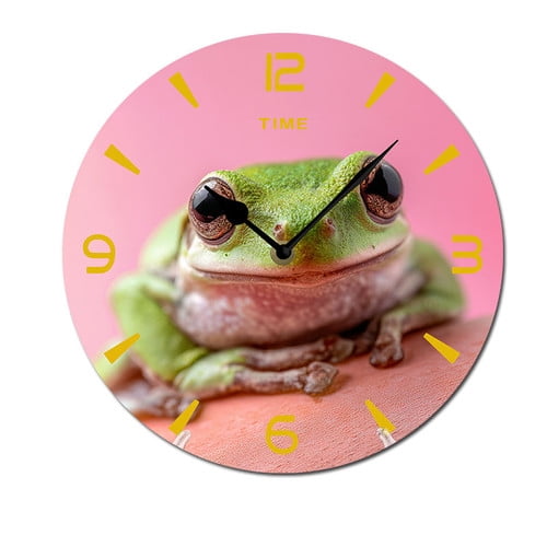 ZXCXRQFa Colorful Frog Clock Home Decor Round Wood 10 Inch Wall Clocks Non Ticking Silent Clock Art for Living Room Kitchen Bedroom Decorative