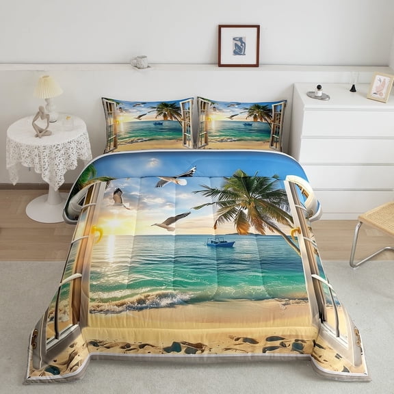 Erosebridal Nature Ocean Bedding Twin Comforter Set, Coastal Sea Beach Down Comforter, Sailboat Decor, Super Cozy 2-Piece