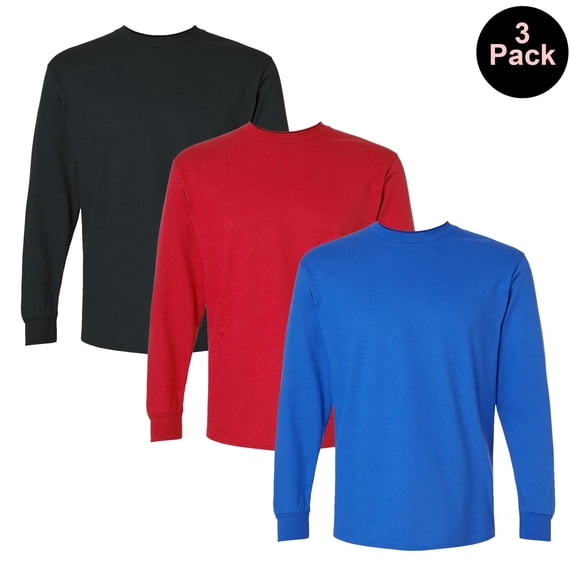 Gildan Men's Ultra Cotton Long Sleeve T-Shirt, Crew Neck Casual Tee, Assorted Color, S, 3-Pack