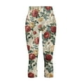 thumbnail image 4 of SCRAWLGOD Rose Leaf Print Capri Leggings with Pockets for Women, Non See Through Casual Yoga Lounge Tights for Running Cycling Tummy Control Yoga Capris, M, 4 of 7