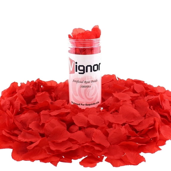 Vignor 1000 Pcs Artificial Flowers Fake Rose Petal Ready-to-use Separated (Red)