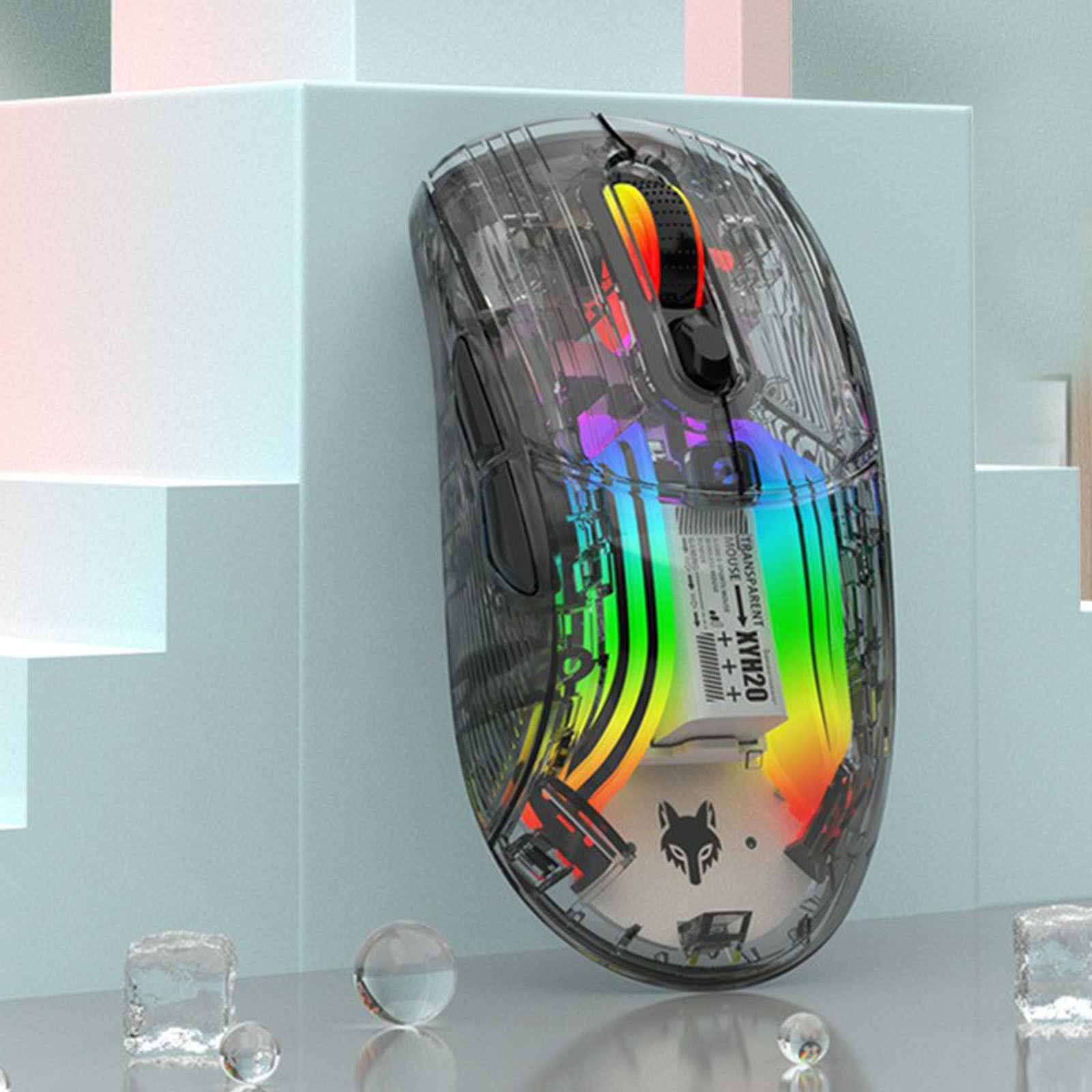 Wireless Gaming Mouse,Transparent Bluetooth Dual Mode Clear RGB Lighting Mechanical Ergonomic Rechargeable Silent Quiet for PC Laptop Computer,Women Men Gift