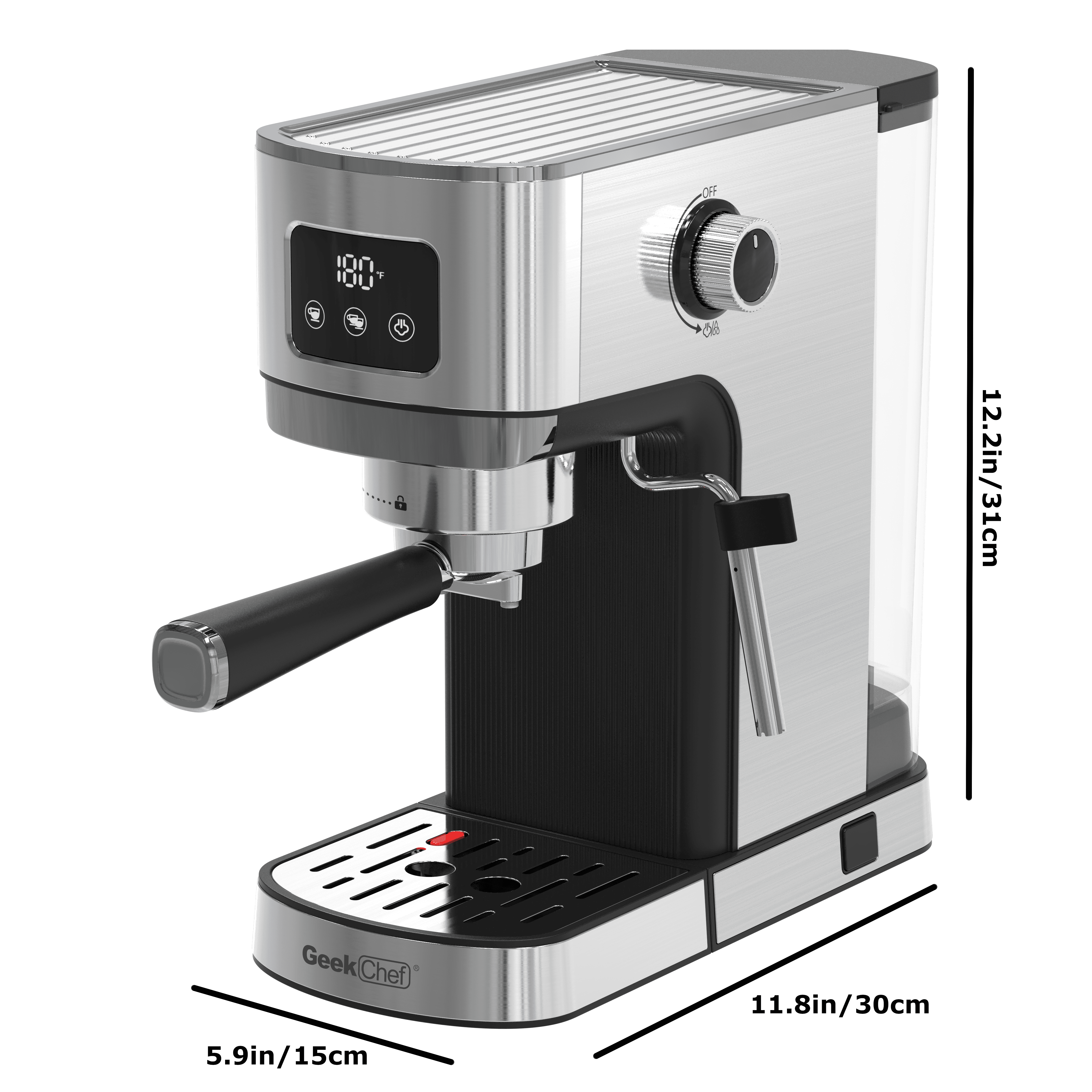 Fully Automatic Espresso Machine, SEGMART 20 Bar Stainless Steel Automatic Coffee Maker with Automatic Cleaning Function, 20 Cup Espresso, Americano, Long Coffee, Built-in Grinder, Black, SS1085