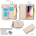 thumbnail image 2 of Crossbody Wallet Case for iPhone 7 / iPhone 8 / iPhone SE 2022 & 2020 RFID Blocking Card Slots, PU Leather Magnetic Snap Wristband Strap Zipper Pocket Phone Case with Stand Secure Ring Buckle, White, 2 of 7