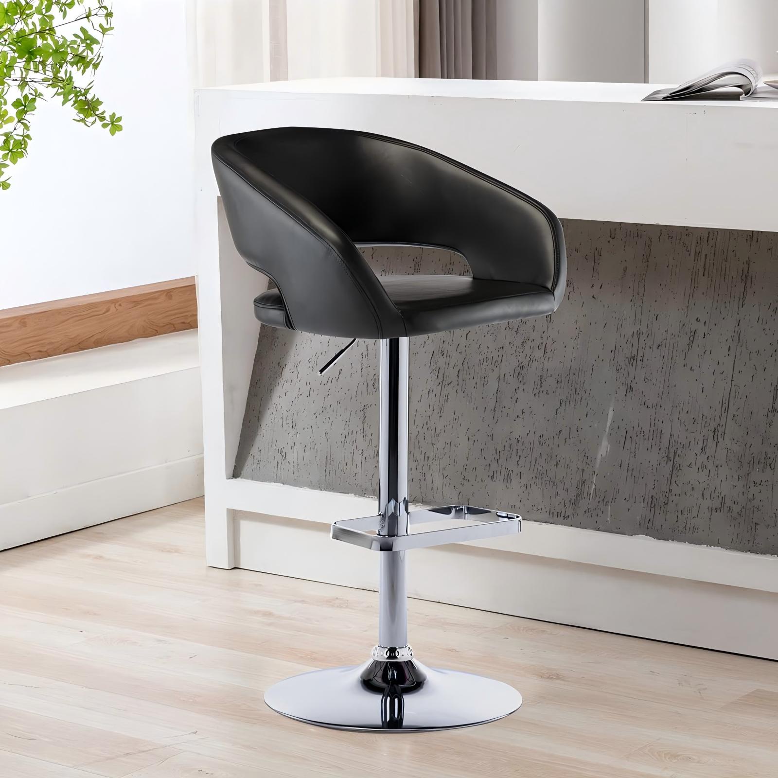 Adjustable Bar Stools, 360-Degree Swivel Barstools with Open Back and Arms, PU Leather Counter Height Island Chairs with Square Footrest for Pub Kitchen Dining Room, Black