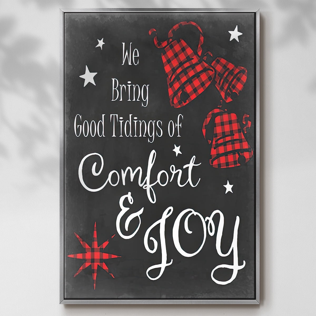 Comfort and Joy in Red - Framed Gallery Wrapped Holiday Canvas - 17 x 25 - Silver Frame