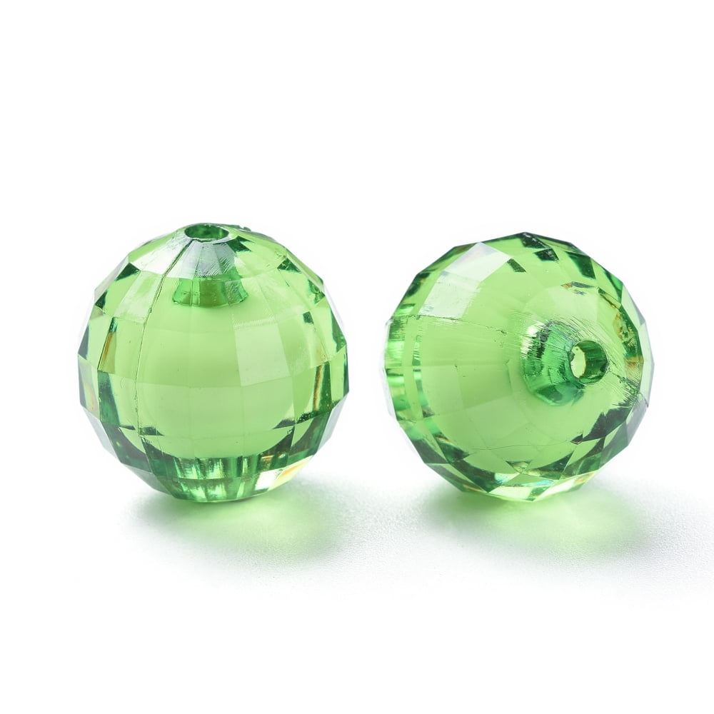 Transparent Acrylic Beads Bead in Bead Faceted Round Lime Green 20mm Hole: 2mm 110pcs/500g