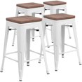 thumbnail image 1 of 4 Pk. 24" High Backless White Metal Counter Height Stool with Square Wood Seat, 1 of 9