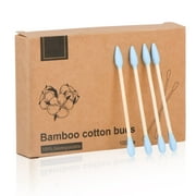 Natural Bamboo Cotton Swabs, Eco-Friendly & Biodegradable  Comfortable and Soft,Plastic Free Double Ear Sticks for Ears Cleaning and Makeup,Dirt Removal,crafts,painting (Blue-1 Pack of 100)