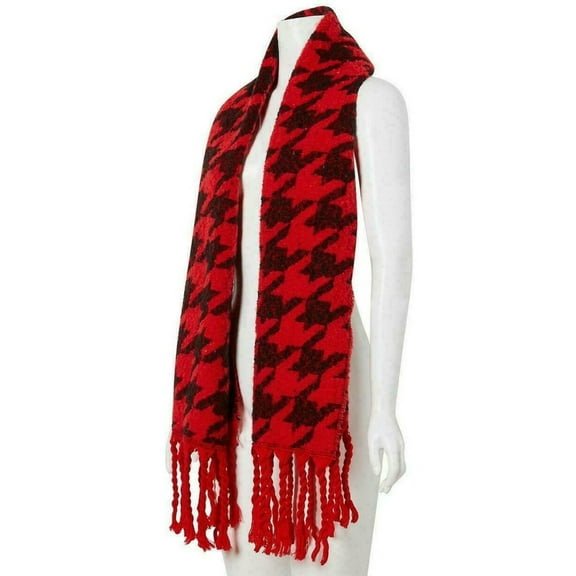 DKNY Oversized Houndstooth Scarf Black Red 72 x 17 Winter Warm