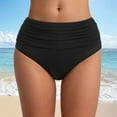thumbnail image 2 of Quealent Women's Plus Size Solid Color Ruched High Waist Tummy Contol Bikini Bottoms (Black,XL), 2 of 5
