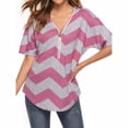 thumbnail image 2 of Camiseta de mujer de manga corta con cremallera, cuello en V, raya, blusa informal, rosa, L Inevent AP001585-03, 2 of 7