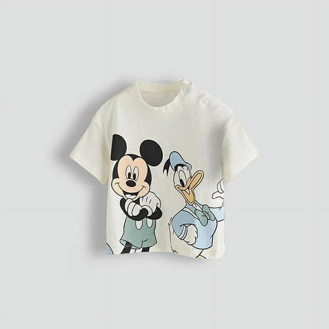 T-shirt Imprimé Mickey Mouse Décontracté Ample Col Rond chandail-Over Base Chemise Nouveau Style Hauts Dessin Animé Tout-Petit Mince Doux Mignon Manches Courtes p42 6T