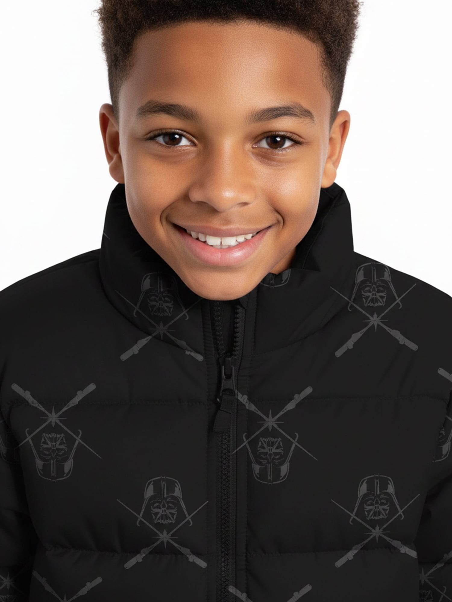 Boys’ Star Wars Darth Vader Allover Print Puffer Jacket, Black, Sizes XS–XL