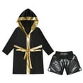 thumbnail image 3 of Miaeowve Kids Boys Boxing Outfit Metallic Satin Robe Long Sleeve Hooded Grown Cloak with Belt and B6 10, 3 of 5