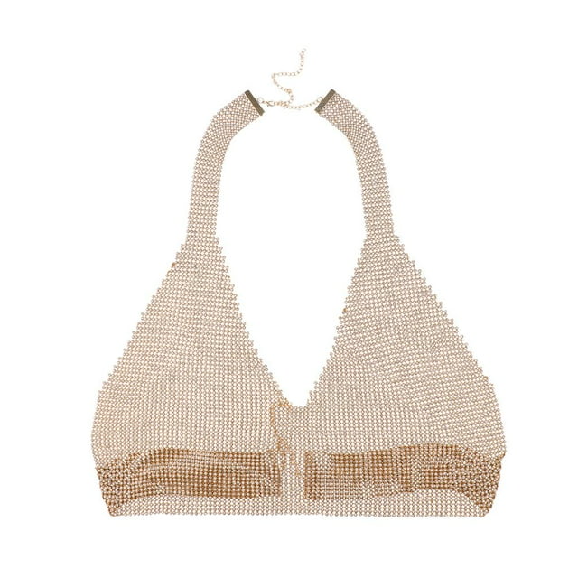 Arnés de cadera con diamantes de imitación, sujetador, cuerpo, pecho, cadena, collar, fiesta Oro
