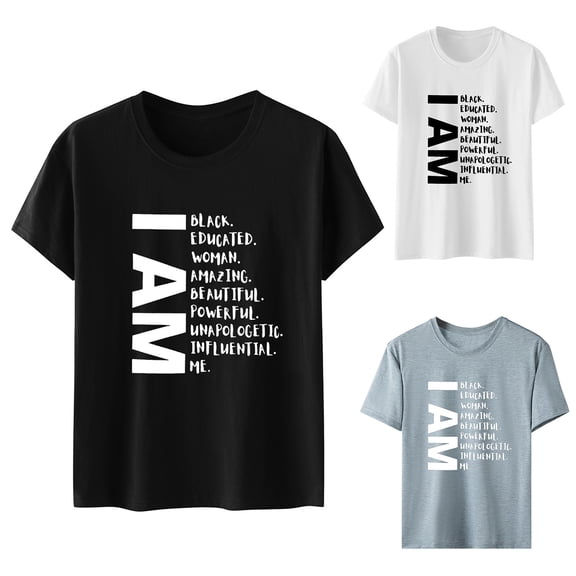 QHWAUAKFBN Womens T Shirts Graphic I Am Black Educated Letter Print Black History Month Gift Tee Tshirts Top