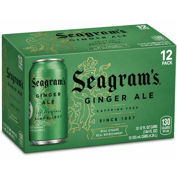 Seagram's Ginger Ale Soft Drink, Caffeine Free Ginger Flavored Carbonated Beverage, Crisp and Refreshing Soda, 12 fl oz Cans, 12 Pack