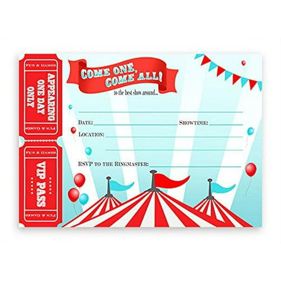 Circus LARGE Invitations - Carnival Invitations - 10 Invitations 10 Envelopes