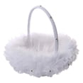thumbnail image 1 of Cesta de flores para niña, de encaje, para compromiso, con asa, decoración de plumas, cesta de flores de satén Blanco, 1 of 9