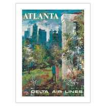 Atlanta Georgia - Delta Air Lines - Vintage Airline Travel Poster by Jack Laycox c.1970s - Fine Art Matte Paper Print (Unframed) 24x32in