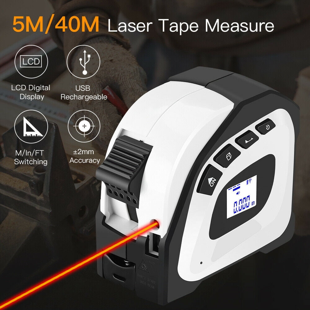 2in1 Laser Tape Measure,40M/5M Rangefinder LCD Digital Tape Measure Volume Max&Min Area Meter