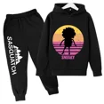 thumbnail image 3 of Conjunto de sudadera con capucha y pantalones de polar para niños, conjunto de 2 piezas, chándal, estampado de cabeza grande de Sasquatch furtivo, 3 of 5