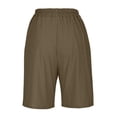 thumbnail image 6 of Rggeeun Women'S Shorts Solid Color Elastic Waist Soft Lightweight Loose Fit Knee-Length Knit With Pleated & Buttons Trim For Summer Vacation Hot Pants,Coffee,S, 6 of 6