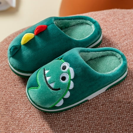 

Hunpta Kids Slippers Fashion Fall Winter Boys Girls Slippers Flat Soft Lightweight Comfy Plush Warm Cute Cartoon Dinosaur Pattern