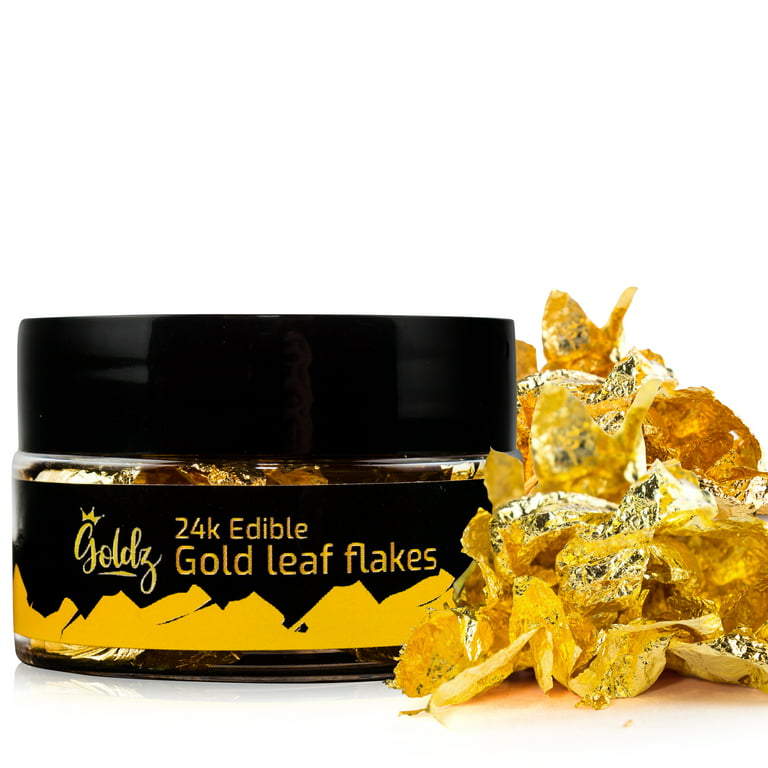 goldz: 24 Karat Edible Gold Leaf- Gold Foil Flakes for Cake Decorations,  Glitter for Drinks and Cocktails, Chocolate Making and More 30ml