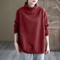 thumbnail image 2 of Hoodies for Women Cropped Winter Soft Funnel Neck Long Sleeve Bell Cold Shoulder Zipperless Plain Leisure Cotton Pullovers Tops(Red,L), 2 of 5