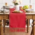 thumbnail image 4 of Ksopiavobs Red Tassel Table Runner, Christmas Linen Blend Rustic Farmhouse Style Kitchen Table Decoration Holiday Wedding Party Dinning Decor 13x48 Inch, 4 of 6