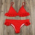 thumbnail image 2 of Plus size Swimsuits Women Padded Push-up Bra Bikini Set Ruffles Swimsuit Low Waist Bathing Suit Swim Red L(L), 2 of 4