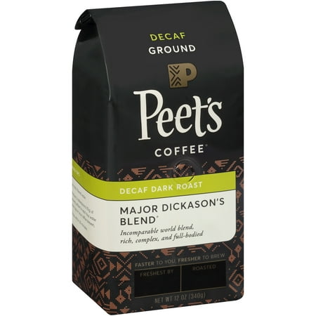 Peet's Coffee Major Dickason's Dark Roast Ground Coffee Decaf, 12
