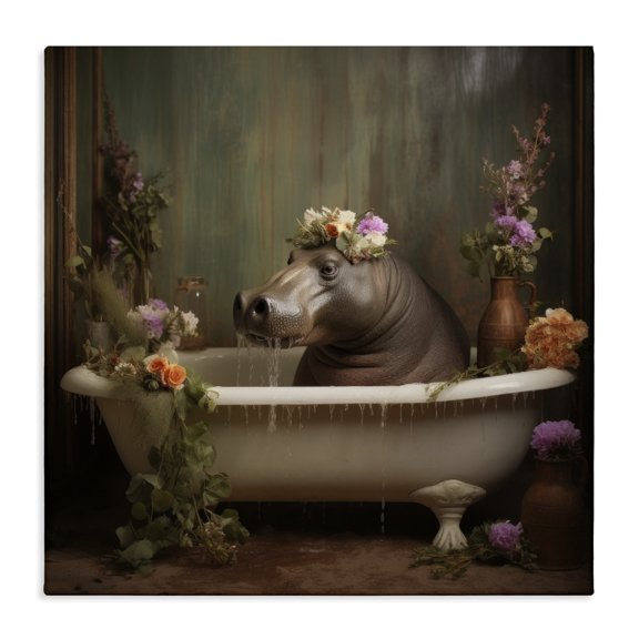Stupell Industries Cottage Vintage Hippo Bathtub Canvas Art, 24 x 24, by Lazar Studio