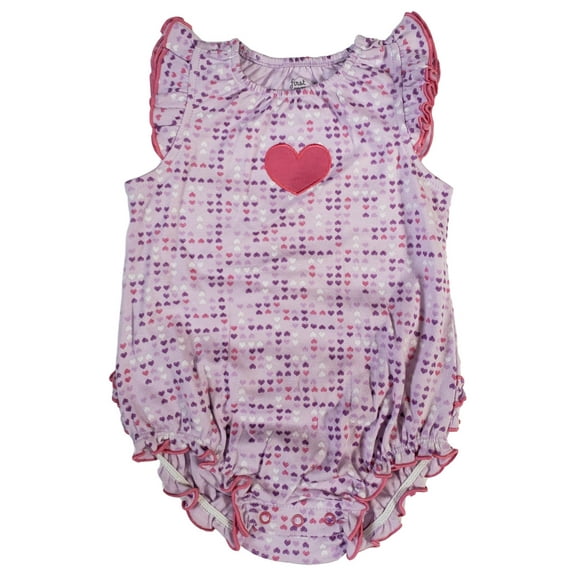 Infant Baby Girls Purple & Pink Heart Print Ruffled Cotton Romper Bodysuit 3M