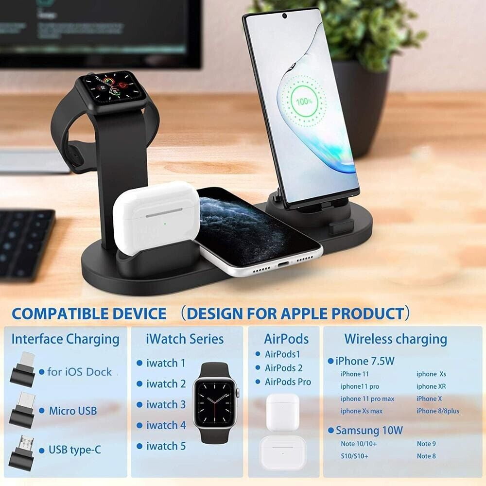 Wireless Charger Stand, 4 in 1 Wireless Charging Station for All Apple Watch Series, AirPods Pro 3/2/1, iPhone 14/14 Plus/13/12/11 Pro/Pro Max/X/XS Max,Samsung Phone